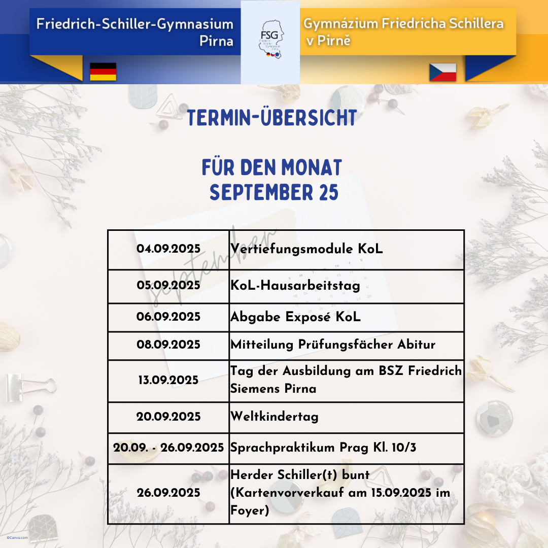 Terminübersicht September